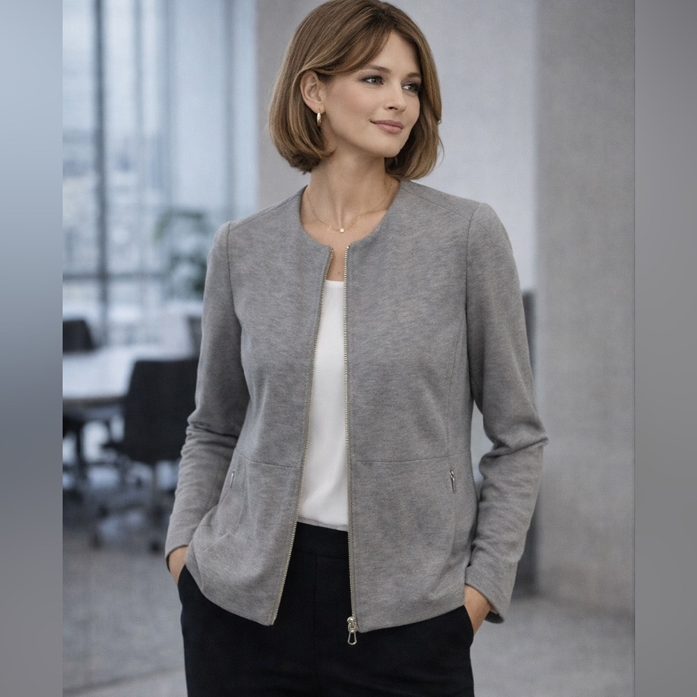 Malo Firenze Women’s Cotton Zip Jacket Gray Sz 44 Italy Tailored Blazer